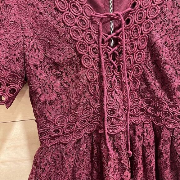 Francesca’s Wine Lace Mini Dress Small - Picture 3 of 8